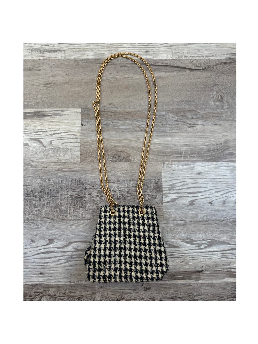 Vintage Jill Stuart Houndstooth Wool Chain Strap Mini Bag Old Money Chic